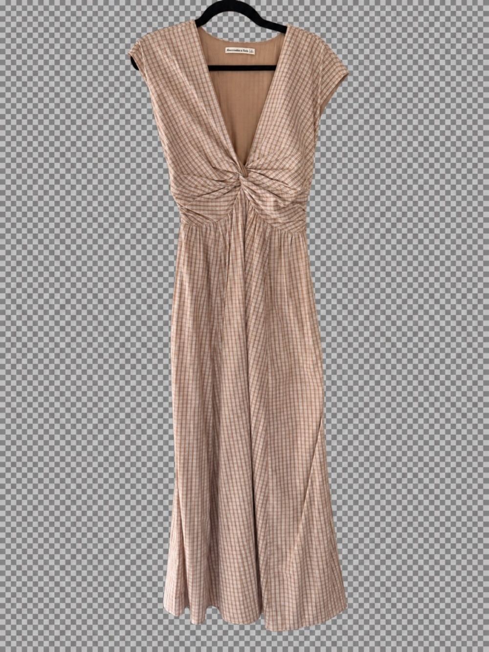 Abercrombie Tan Gingham Twist-Front Maxi Dress| S - Picture 7 of 7